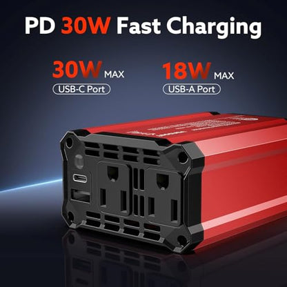 400W Power Inverter DC 12V to AC 110V Car Adapter - color: Red