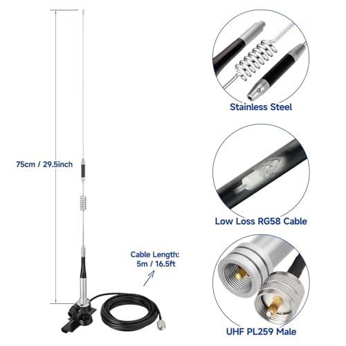 Bingfu Vehicle Mobile Ham Radio Antenna VHF UHF 136-174MHz 400-470MHz - color: Lip Mount Antenna Kit 29.5inch