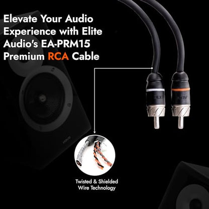 Elite Audio Premium Series 15ft. 2-Channel Car Audio RCA Cable – Double Shielded, Oxygen Free Copper, Noise Reducing Audio Cable for Amplifiers, Subwoofers, Speakers, and Processors – PRM15 - size: 15' (ft), style: 2-Channel