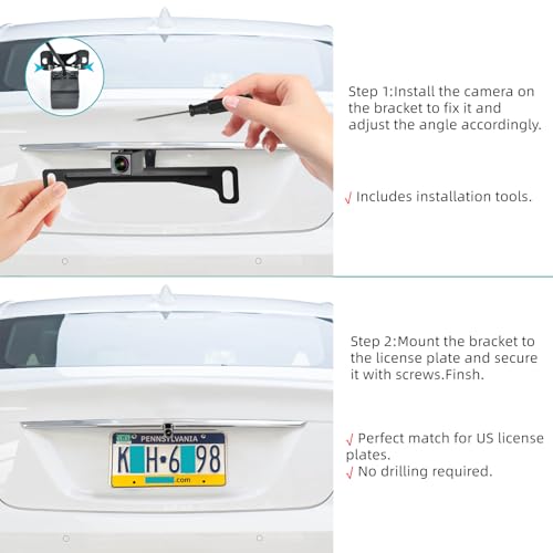 Universal（No Drilling Required） License Plate Camera Mount,Full Stainless Steel Anti-Rust Paint Backup Camera License Plate Mount,Dash Cam Mirror Camera Accessory Backup Camera Bracket.