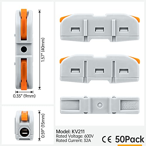 50 Pcs Lever Wire Connectors, 1 Conductor Compact Splicing Wire Connectors for Circuit Inline 24-12 AWG (Orange)