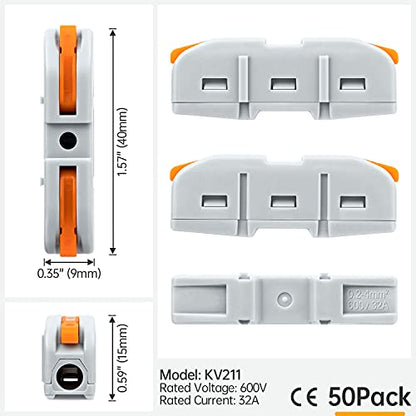 50 Pcs Lever Wire Connectors, 1 Conductor Compact Splicing Wire Connectors for Circuit Inline 24-12 AWG (Orange)