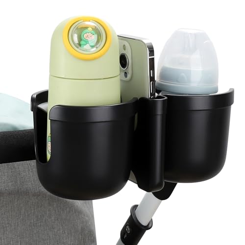 Accmor Stroller Cup Holder with Phone Holder, Bike Cup Holder, Universal Cup Holder for Uppababy Nuna Strollers, 2-in-1 Drinks Holder for Walker, Wheelchair, Scooter - color: Double Holder-Other Shape