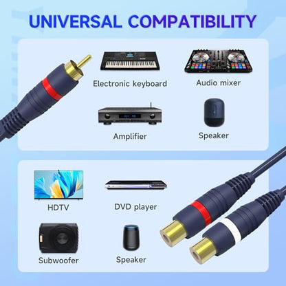 RCA Splitter Cable RCA Y Splitter Cinch Adapter Cables 1 Male to 2 Female for Subwoofer, Speaker, AMP, Home Theater(15cm R-C-A Cables, Male to Female, 2Pack) - size: 1 Male to 2 Female