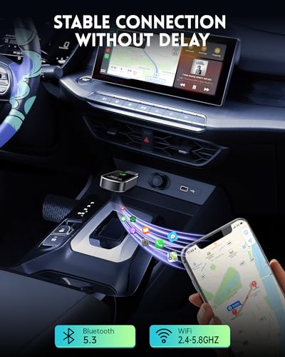 Amzfeel Wireless Carplay Adapter for Apple iPhone, Mini Bluetooth Dongle Convert Factory Wired to Wireless Car Play Plug & Play Auto Connect, Low Latency, GPS for iOS 10+ & Cars 2015+ (Brushed Gery)
