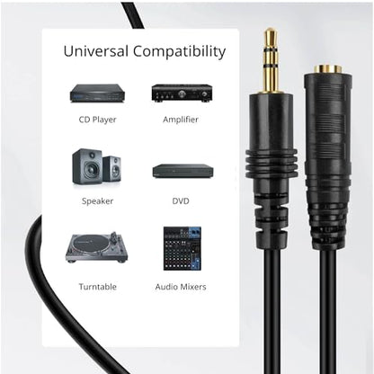 TNP 3.5mm Headphone Extension Cable, 30 FT Male to Female AUX, Black - size: 30FT