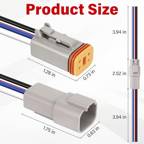 Deutsch DT 4 Pin Grey Male Female Wiring Harness Connector 6 Kits, 16 AWG - color: 6 Sets-Grey, size: 4Pin