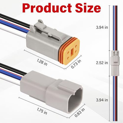Deutsch DT 4 Pin Grey Male Female Wiring Harness Connector 2 Kits, 16 AWG - color: 2 Sets-Grey, size: 4Pin
