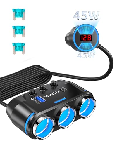 YANTU Cigarette Lighter Adapter/Splitter with PD&QC3.0 230W,Double/Dual USB C Car Charger Fast Charging 12V Outlet,Multi Socket Splitter with Ambient Lights/Independent Switches for Cars/Trucks/RVs - color: 212W-B40