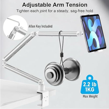 iPad Holder For Desk, Adjustable Tablet Arm iPad Desk Mount with C-Clamp - color: White, size: 15.6" Slim Clamp
