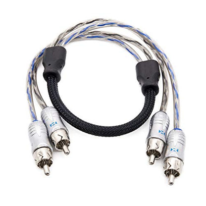 NVX® XIX205 1.64 ft (0.5 meter) Oxygen Free Copper 2-Channel Double Twisted Pair X-Series Car Audio RCA Audio Interconnect Cable with Shielded Noise Reduction and Split-tip Silver-Plated Machined ends - size: 2 Channel- 1.5 ft.