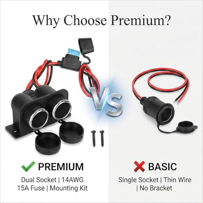 2PCS Cigarette Lighter Socket with Blade Fuse, 2-Socket Cigarette Lighter Splitter 12V Lighter Power Outlet Replacement Waterproof Plug for Car Marine Truck ATV RV - color: Black-2P
