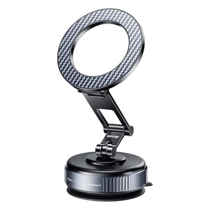 Compatible MagSafe Car Mount - GEATEE Vacuum Magnetic Phone Holder for Car, 360° Adjustable Foldable Car Dash Mount, Reinforced 110+LBS Suction Phone Mount for iPhone 17/16/15/14/13/12&Android, Carbon