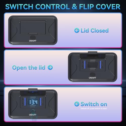 108W 4 Ports 12V RV Car USB Outlet Switch Voltmeter Panel Wall Mount - color: Black Blue, size: 1P