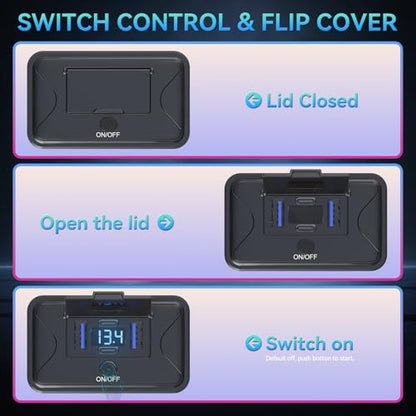 108W 4 Ports 12V RV Car USB Outlet Switch Voltmeter Panel Wall Mount - color: Black Blue, size: 1P