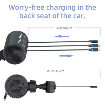 OHLPRO Multi Car Retractable Backseat 3 in 1 Car Charging Station Box Compatible with All Phones | iPhone | Samsung | Uber Taxi Lyft Turo Ride Share Customer Charging Dock Attach to Headrest - size: 2 Pack | 3-IN-1 Charging Station