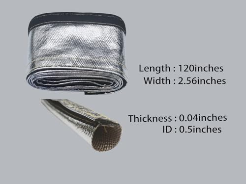 Automotive Heat Shield Sleeve, 1/2" x 10 Ft Aluminized Sleeving for Engine Bay, Exhaust Hose & Wiring Protection | High Temp Wrap with Hook & Loop | Includes 10 Stainless Steel Zip Ties - size: 1/2" I.D.x 10Ft