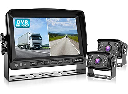 Fookoo 7" HD 1080P Wired Dual Backup Camera: 7" Dual Split Screen Monitor - color: Coal Black, size: 7 inches 2-camera