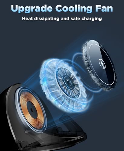 Beeasy 15W Qi Wireless Car Charger for Dashboard, Built‑in Cooling Fan, Nano Sticky Gel Non‑Slip Car Phone Holder, Wireless Car Charger Mount for iPhone Samsung Android Smartphones