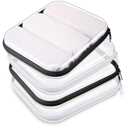 Hoolerry 4 Pcs Hard Clear Zipper Case, Clear, 9.8 x 7.9 x 2 in, Bicolor - color: Black and White, size: 9.8 x 7.9 x 2 in