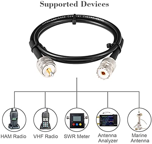 MOOKEERF PL-259 UHF CB Coax Cable - 3FT, RG58 PL-259 UHF Male to Female Low Loss Antenna Extension Jumper for HAM Radio, Antenna Analyzer, Dummy Load, SWR Meter - size: 3FT