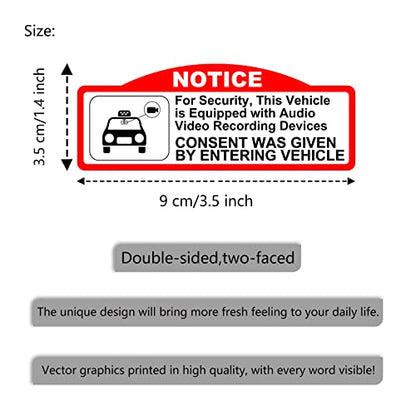 KEANBOLL 8 Pieces Double Sided in Car Camera Audio Video Recording Window Vinyl Stickers,Car Video Recorder Waterproof Stickers,Waterproof & Sun-proof Durable Car Camera Recording Stickers (9 x 3.5