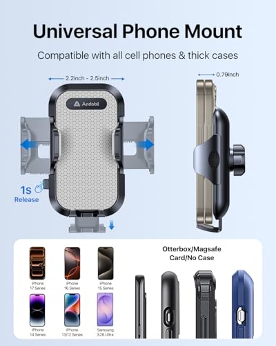 andobil 2026 Upgraded Car Phone Holder Mount for Vent, Military Sturdy Metal Clip Air Vent Phone Holder for Your Car Easy Used Cell Phone Car Mount for iPhone 17 16 15 14 13 12 Pro Max Samsung Grey - color: Grey