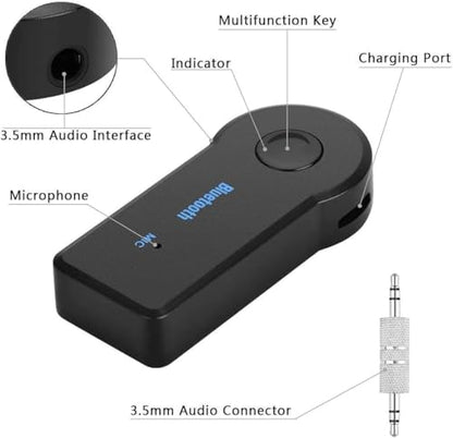 Bluetooth Receiver 5.0 Wireless Audio Receiver, 3.5mm Jack AUX car Audio Wired Headset/Home Stereo System Compatible, can be Connected to Smartphone Tablet Bluetooth, Hands-Free Compatible Microphone