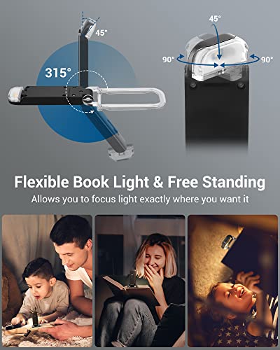 DEWENWILS USB Rechargeable Book Light for Reading in Bed, Warm White, Brightness Adjustable, LED Clip on Book Reading Lights, Perfect for Bookworms, Kids, Black - color: Black