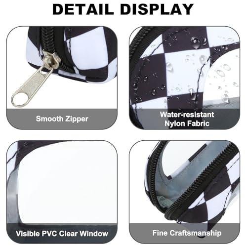 DOB SECHS Small Clear Makeup Bag for Purse Mini Checkered Brush Pouch for Travel Nylon Travel Cosmetic Organizer Pouches Holder Pencil Bag with Zipper Double Sided Clear Make-up Bags - color: Checkered+Clear Winldow