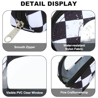 DOB SECHS Small Clear Makeup Bag for Purse Mini Checkered Brush Pouch for Travel Nylon Travel Cosmetic Organizer Pouches Holder Pencil Bag with Zipper Double Sided Clear Make-up Bags - color: Checkered+Clear Winldow