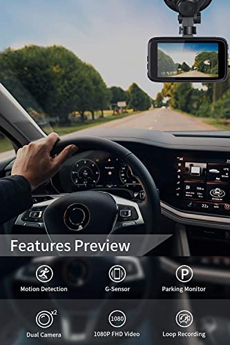 Milerong Dash Cam with 64GB Card, Dash Cam Front and Rear - size: A25-1080P Front+720P Rear with 64GB card