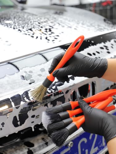 SPTA Car Detailing Brush Set, 5 Pack Soft Mixed Hair Auto Detail Brush Kit No Scratch for Automotive Elegant Surface Interior Exterior Dashboard Emblems Panels Engine Bay Wheels Air Vent Seat Leather - color: Car Detail Brush Set 5