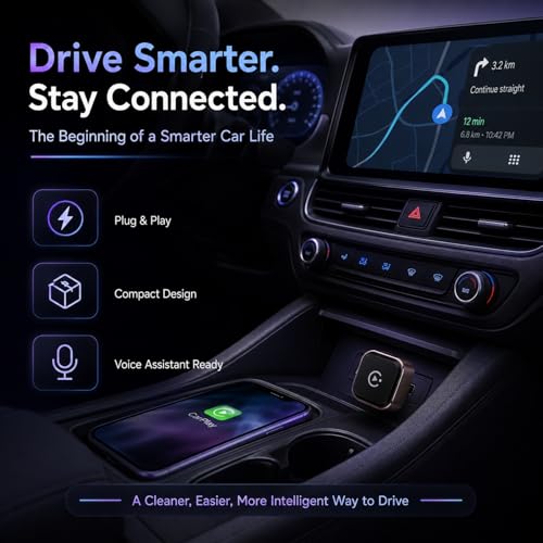 4-in-1 Wireless CarPlay Adapter, Screen Mirroring Adapter for Car to Play TV & Movies, Convert Factory Wired to Wireless CarPlay & Android Auto, Plug & Play Car Screen Movie Player Device - size: Small