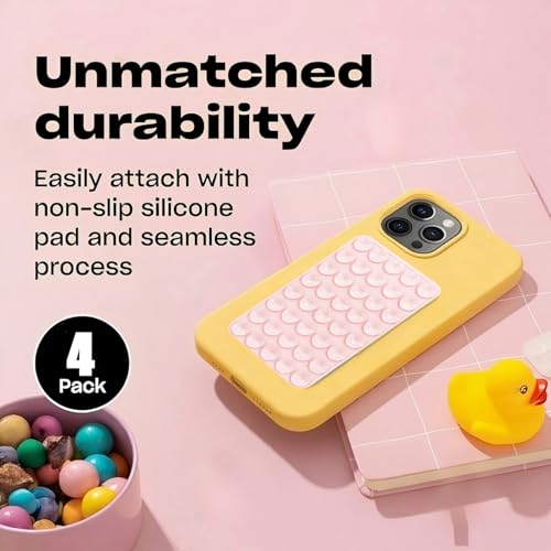 3Pcs Silicone Suction Phone Mount with Adhesive Base - Universal Anti-Slip Holder for iPhone, Samsung, Google Pixel & More -Surface Grip for Car Dashboard, Window, Mirror, Tile (Light Pink)