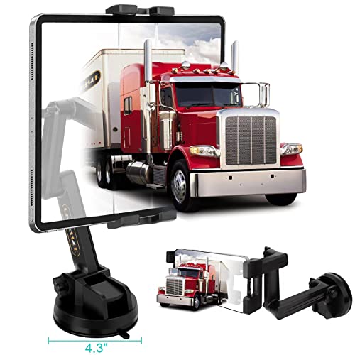 Porfortop iPad Pro 12.9 Inch Tablet Mount, 4 Inch Suction Cup, 16 Inch Arm, Wide Compatibility, Full Protection, Hassle-Free Charging, Solid Construction