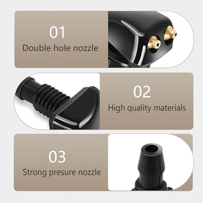 2 PCS Car Double Hole Straight Column Front Windshield Water Spray Nozzle, 1.14" x 0.71" Adjustable Powerful Jet Wiper Cleaning Nozzle, 0.31" Connector with Plastic Nut, for Cars (Black)