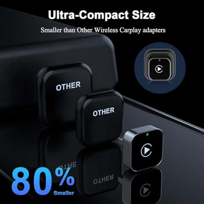 2026 Upgraded Wireless CarPlay Adapter for iPhone＆Android, Mini Wired to Wireless Adapter for CarPlay ＆Android Auto, Plug and Play, Stable Connection & No Latency