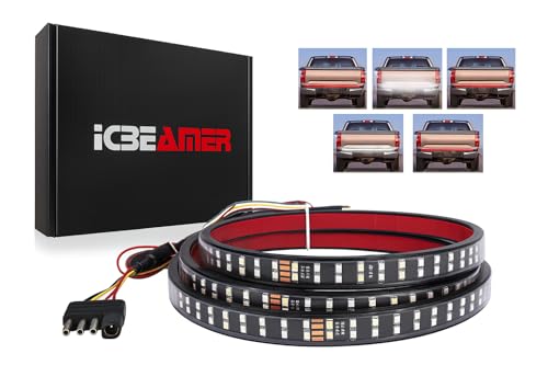 ICBEAMER Double Row 60 inch 504 pcs LED for Pick up/Truck Tailgate Light Bar Side Bed Light Strip Bar IP67 Waterproof Reverse- 5 Functions Tail/Brake/Turn Signals/Reverse - size: 60" Double Rows