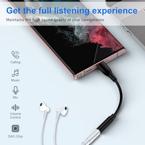 USB C to 3.5mm Headphone Adapter for Samsung Galaxy S26 S25 Ultra S24FE A17 - color: black