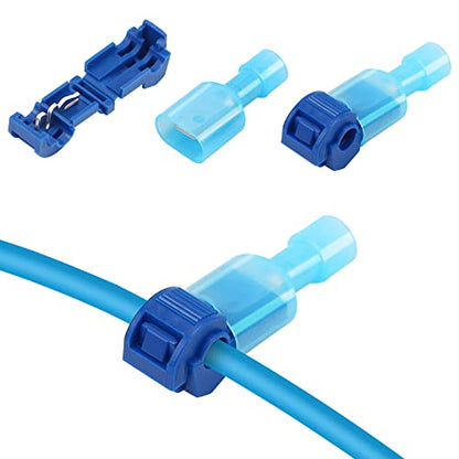 120 Pcs Quick Splice Wire Terminals, Male & Female Blue T-Tap Self-Stripping Quick Splice Connectors, Nylon Fully Insulated Quick Disconnects Kit 16-14 Gauge (60 Pairs)