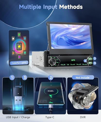 Single Din Flip Out Car Radio with Bluetooth iOS/Android Mirror Link,7 Inch Touch Screen Car Stereo 1 Din with Backup Camera Bluetooth Hands-Free FM Radio USB EQ AUX TF Steering Wheel Control - style: Manual Retractable Screen with Mirror Link