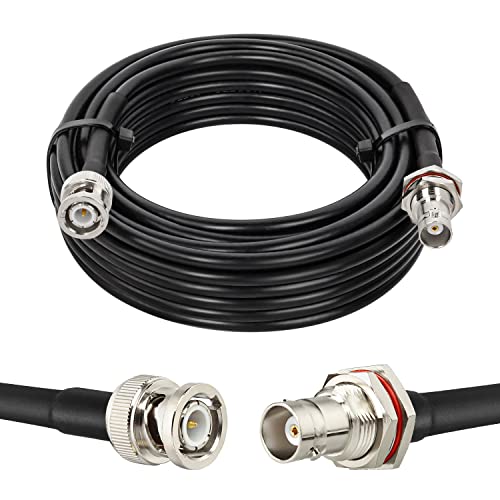 MOOKEERF BNC Cable - 20FT RG58 50 ohm Male to Female Coax Bulkhead Low Loss Antenna Extension for CB Radio, VHF Ham Radio, Wireless Microphone, CCTV, Amateur Radio - size: 20FT