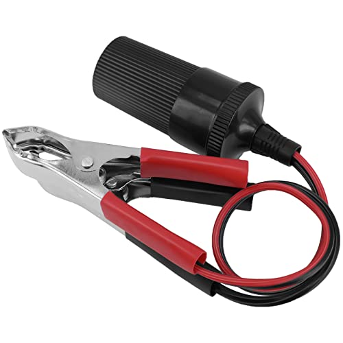 11.8 Inch/0.3m 12V Battery Terminal Clip-on Car Cigarette Lighter Socket Female Adapter, Cigarette Splitter Plug Extension Cord with Battery Alligator Clamps