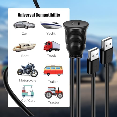 Dual Port USB A 2.0 Male to USB C 2.0 Female Extension Cable,Flush Mount Waterproof Panel Cable for Car,Truck,Boat,Motorcycle Dashboard 3.3ft - style: Dual USB A-C 2.0