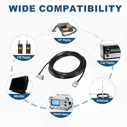 MECCANIXITY Black RG58 CB Coax Cable 15ft, 50 Ohm Low Loss UHF Male to UHF Male Right Angle Extension Jumper Cable for HAM Radio, Antenna Analyzer, HF Radio, and Communication Devices - size: 15ft