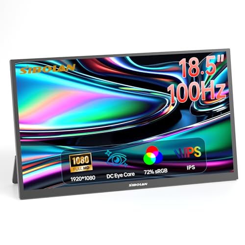 Portable Monitor 18.5inch 1080P FHD 100Hz Refresh Rate Gaming Monitor, 72% sRGB, IPS Panel, Dual USB-C & Mini-HDMI for Laptop, PC, Phone, Built-in Kickstand, Speakers - size: 18.5inch 1080P