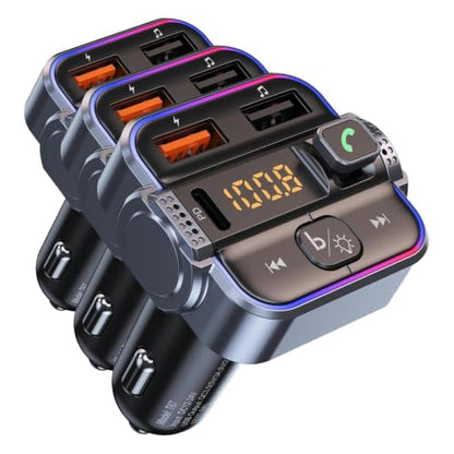 Bluetooth FM Transmitter for Car, PD 30W & QC3.0 Fast Charging, Dual Mics Hands-Free Calling, HiFi Bass & Ambient Light, Wireless Radio Adapter MP3 Music Player, Support USB Drive, 12V/24V (Pack of 3) - size: small (Pack of 3)