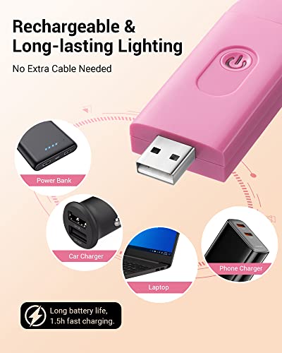 DEWENWILS USB Rechargeable Book Reading Light, Warm White, Brightness Adjustable, LED Clip on Book Lights for Reading in Bed, Car Reading Light for Kids, Bookworms (Pink) - color: Pink