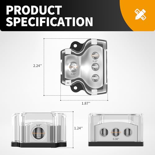 RVBOATPAT 3 Way Power Distribution Block Car Audio Splitter 1 x 0 Gauge in / 3 x 4 Gauge Out Ground Distribution Block Amp for Automotive Car Boat 2 Pack - style: 3 Way